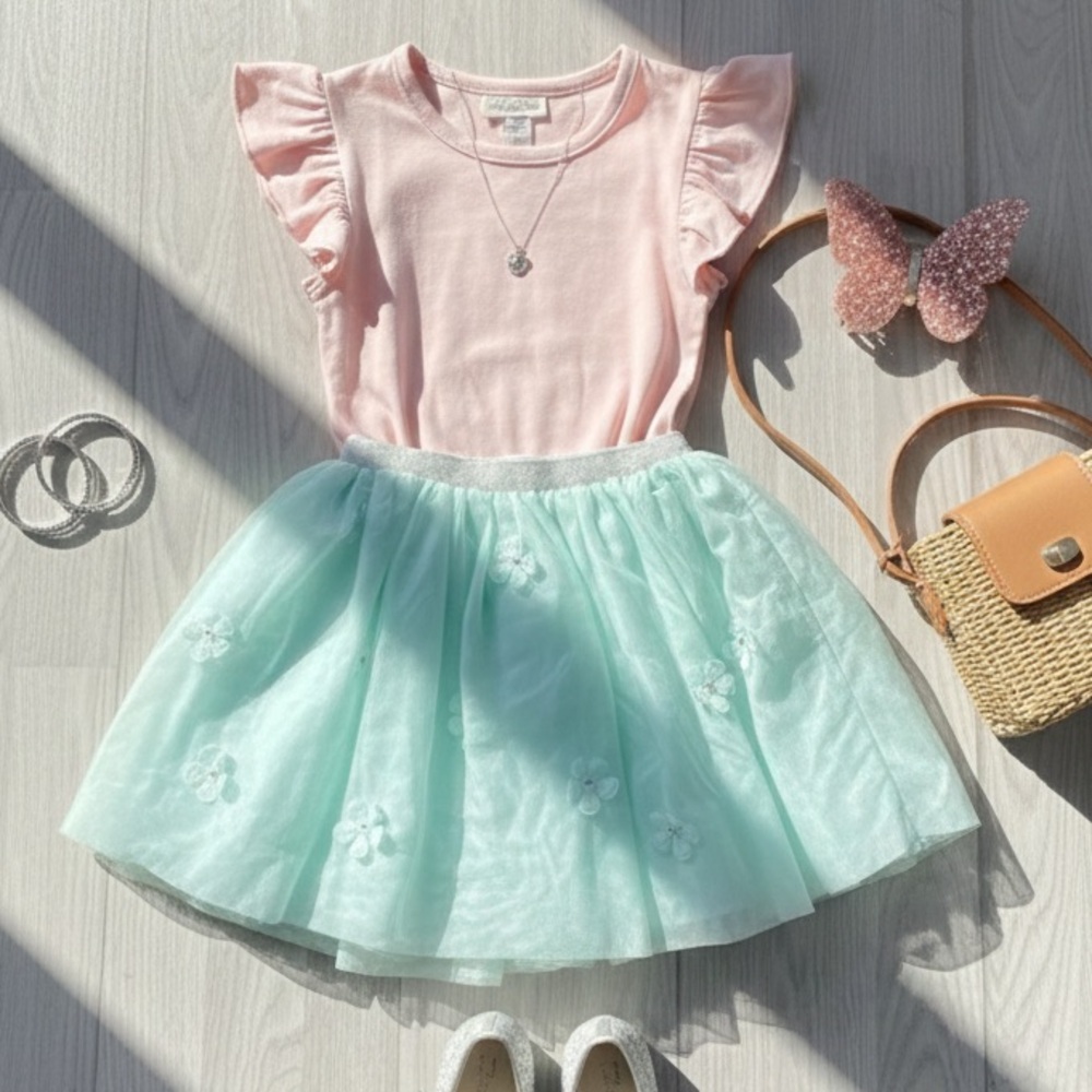 Girls H&M Spring Green Floral Skirt